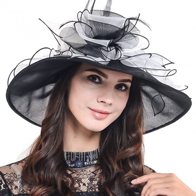 Sun Hats Women's Kentucky Derby Dress Tea Party Church Wedding Hat S609-A - S603-white - CP18CL665GW $53.33