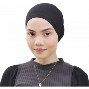Skullies & Beanies Cotton Jersey Turban Hair Cover Under Scarf Shawl Hijab Cap Bonnet Cap Instant - Black - C118D2KGUCC $30.10