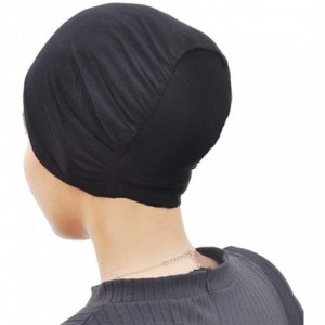 Skullies & Beanies Cotton Jersey Turban Hair Cover Under Scarf Shawl Hijab Cap Bonnet Cap Instant - Black - C118D2KGUCC $29.35