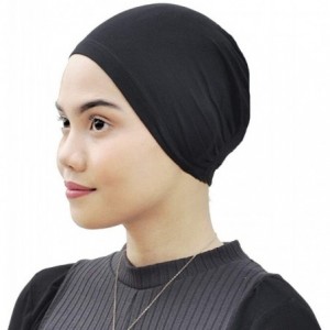 Skullies & Beanies Cotton Jersey Turban Hair Cover Under Scarf Shawl Hijab Cap Bonnet Cap Instant - Black - C118D2KGUCC $11.29