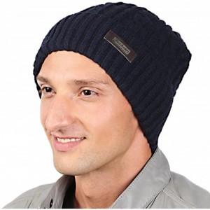 Skullies & Beanies Mens Winter Hat Warm Comfortable Soft Knit Beanie Hats Lined with Fleece - Blue - CC184YL4TDE $21.20