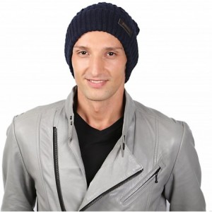 Skullies & Beanies Mens Winter Hat Warm Comfortable Soft Knit Beanie Hats Lined with Fleece - Blue - CC184YL4TDE $8.13