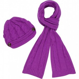 Skullies & Beanies Womens 2-piece Cable Knitted Visor Beanie Scarf and Hat Set with Button - Purple - C3117BB6G97 $38.35