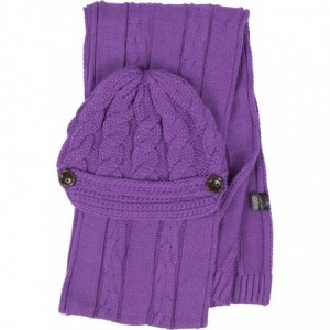 Skullies & Beanies Womens 2-piece Cable Knitted Visor Beanie Scarf and Hat Set with Button - Purple - C3117BB6G97 $41.67