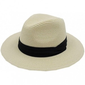Sun Hats Womens Wide Brim Fedora Straw Hat Beach Sun Hat Panama Hat - Beige - C218QOZGSGW $29.90