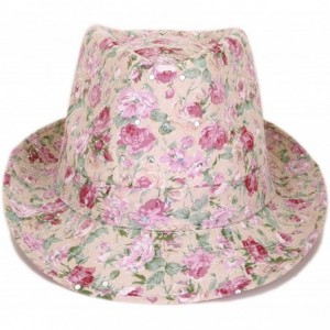 Fedoras Cotton Floral Sequin Sparkle Fedora Hat Available - Beige - CL11G28M18F $7.55