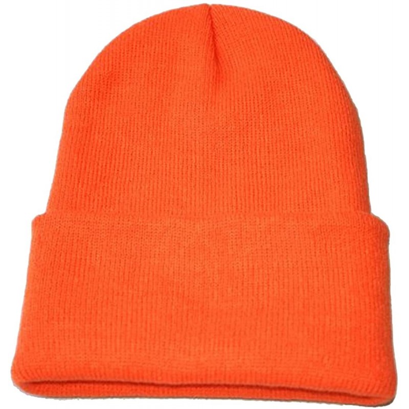 Skullies & Beanies Neutral Winter Fluorescent Knitted hat Knitting Skull Cap - Orange - CO187W2QDCK $22.81