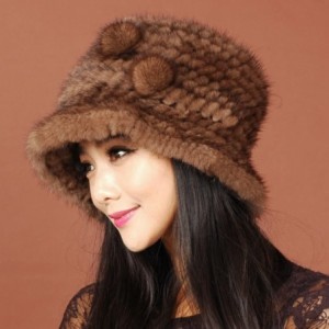 Bucket Hats Women's Mink Fur Floppy Hats Multicolor - Brown - CI11MB72ZCD $116.59