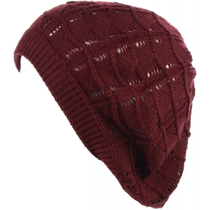 Berets Womens Knit Beanie Beret Hat Lightweight Fashion Accessory Crochet Cutouts - J019burg - CE194Y0HK06 $25.00