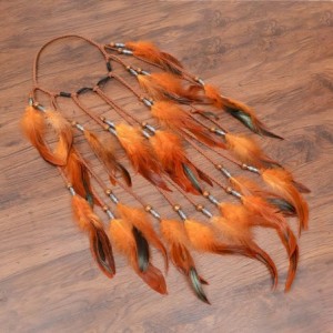 Headbands Boho Headdress Feather Headband Accessories - Orange - CZ18X6E990A $25.81