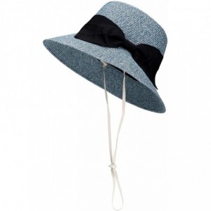 Sun Hats Women's Classic Summer Beach Sun Straw Bucket Hat with Bow - Denim Blue - CK18EMT82D2 $26.60