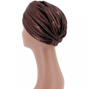 Sun Hats Shiny Metallic Turban Cap Indian Pleated Headwrap Swami Hat Chemo Cap for Women - Coffee Knot - CF18DXSI36Y $23.31