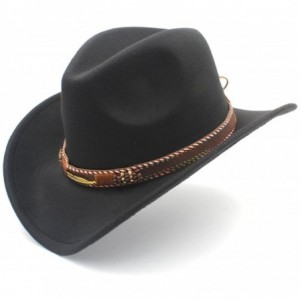 Cowboy Hats Unisex Western Cowboy Hat Felt Punk Roll Up Brim Sombrero Hombre Caps - Black - CY18IKTECKW $44.60