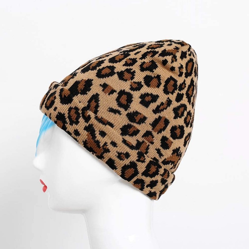 Skullies & Beanies Unisex Classic Knit Beanie Women Men Winter Leopard Hat Adult Soft & Cozy Cute Beanies Cap - Yellow - CN19...