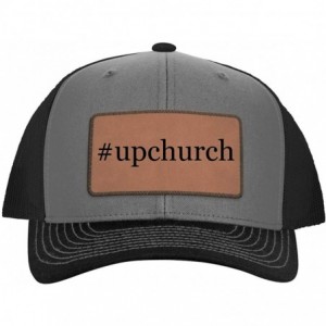 Baseball Caps Upchurch - Leather Hashtag Dark Brown Patch Engraved Trucker Hat - Grey\steel - CR18ANRE2TY $48.90