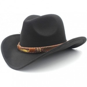 Cowboy Hats Unisex Western Cowboy Hat Felt Punk Roll Up Brim Sombrero Hombre Caps - Black - CY18IKTECKW $46.27