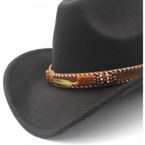 Cowboy Hats Unisex Western Cowboy Hat Felt Punk Roll Up Brim Sombrero Hombre Caps - Black - CY18IKTECKW $45.72