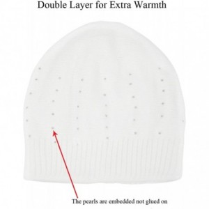 Skullies & Beanies Women's Angora Blend Beanie Hat - Dual Layer Pearl Accent Edge - Slouch Beanie - White - C311GK9IECX $43.61