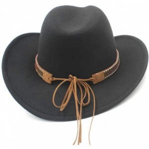 Cowboy Hats Unisex Western Cowboy Hat Felt Punk Roll Up Brim Sombrero Hombre Caps - Black - CY18IKTECKW $46.27
