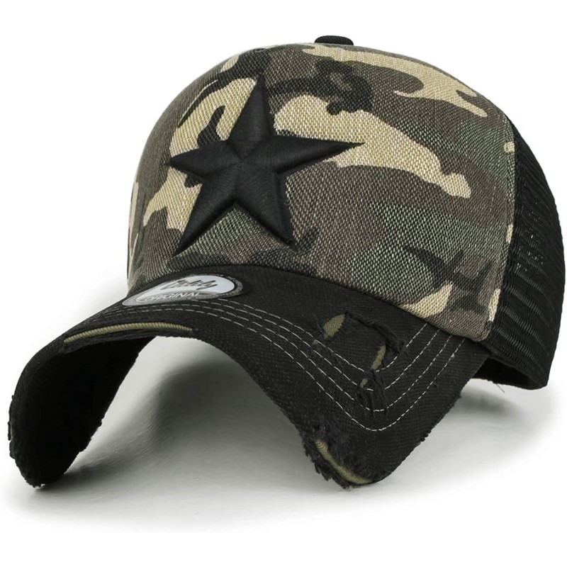 Baseball Caps Star Embroidery tri-Tone Trucker Hat Adjustable Cotton Baseball Cap - Black/Camo - CF18IGTEIC8 $45.42