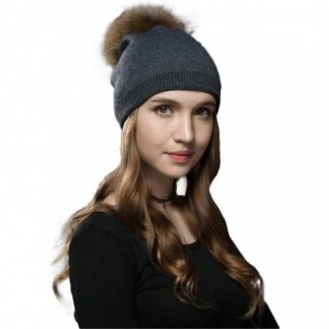 Skullies & Beanies Women Winter Kintted Beanie Hats with Real Fox Fur Pom Pom - Z-deep Grey - C918L8GZUZN $29.76