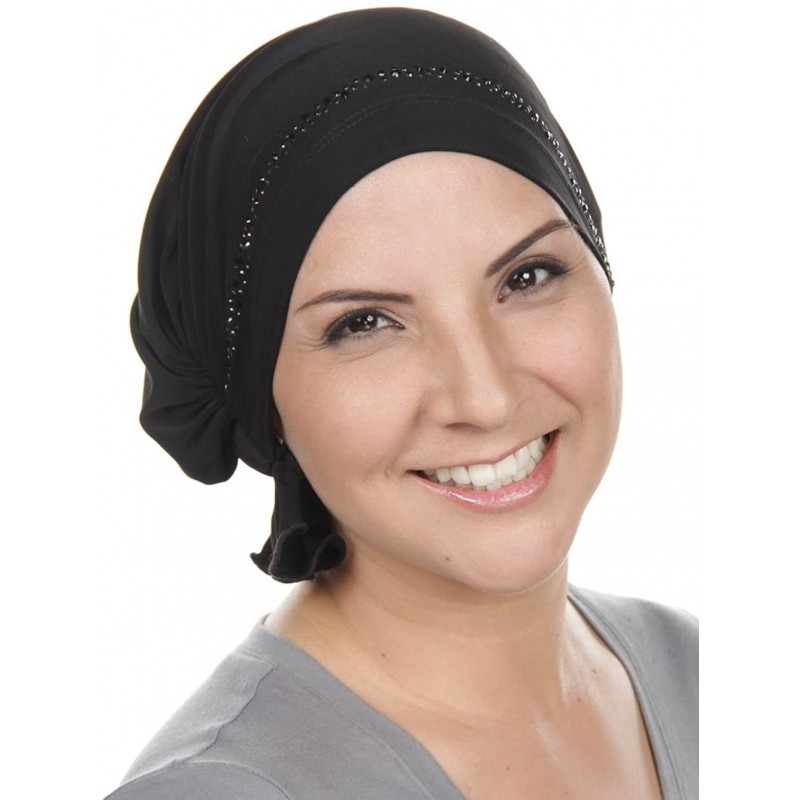 Skullies & Beanies The Abbey Cap with Rhinestones Chemo Caps Cancer Hats for Women - 30 -Black W/Black Crystal Trim - CI1827L...