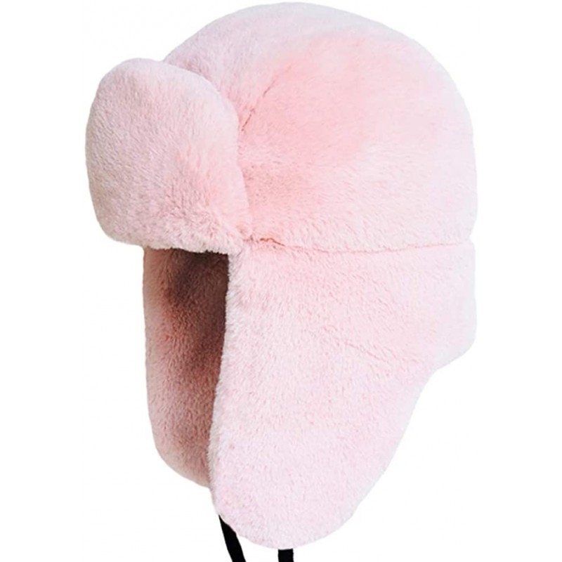 Skullies & Beanies Women Faux Fur Snow Trapper Hat with Ear Flap for Skiing Head - Pink - CF18K3EITOA $44.65