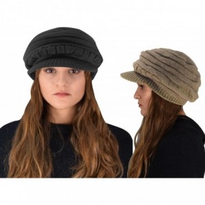 Visors Winter Warm Double Layer Crochet Knit Hat Beanie Slouchy with Visor - Taupe Black - CG12N8WNNK6 $36.00