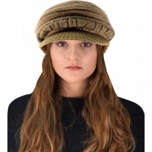 Visors Winter Warm Double Layer Crochet Knit Hat Beanie Slouchy with Visor - Taupe Black - CG12N8WNNK6 $36.00