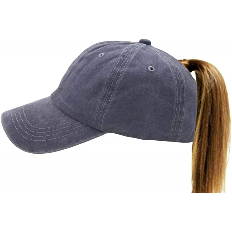 Baseball Caps Messy High Bun Women Ponytail-Baseball-Hat Twill Vintage Trucker Ponycap -Without Hair - Grey - CD18NG70CDK $22.23