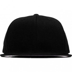 Baseball Caps Classic Snapback Hat Blank Cap - Cotton & Wool Blend Flat Visor - (1.1) Black - CZ11KG9RC21 $25.85