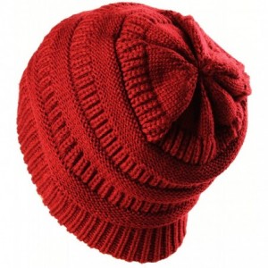 Skullies & Beanies Cable Knit Beanie Slouchy Hats Fleece Lined Cuff Toboggan Crochet Winter Cap Warm Hat Womens Mens - Wine R...