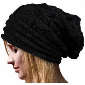 Skullies & Beanies 2018 Winter Women Crochet Hat Wool Knit Beanie Warm Caps - Black - CH196EQ3AER $23.52