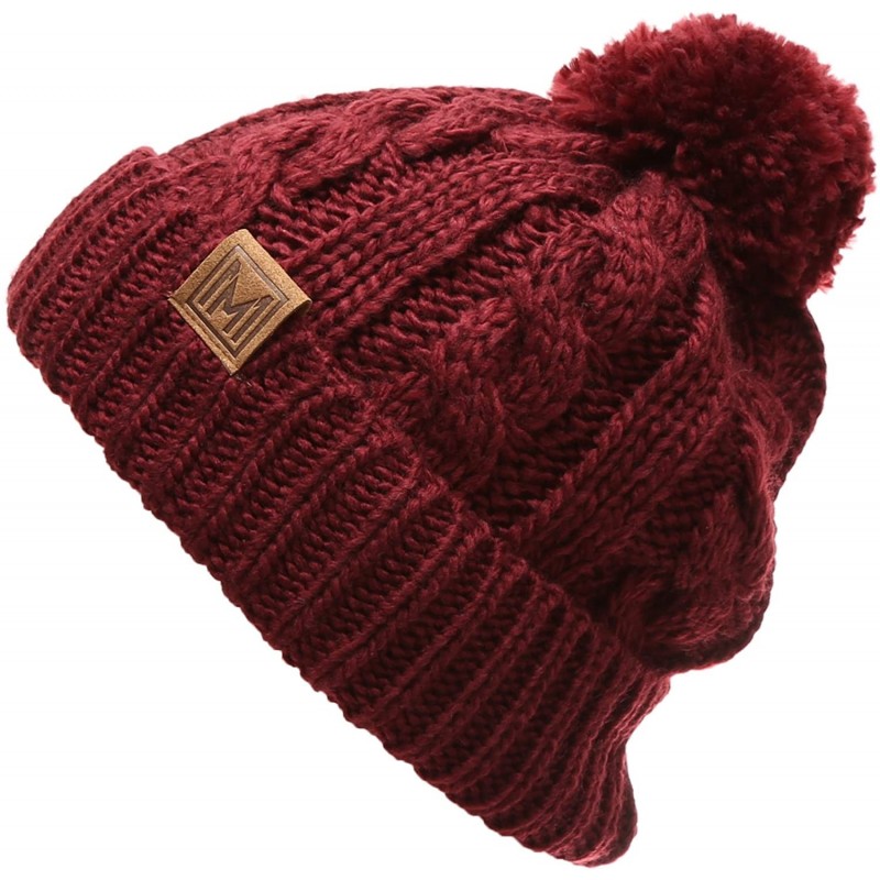 Winter Oversized Cable Knitted Pom Pom Beanie Hat with Fleece Lining ...