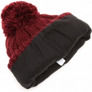 Skullies & Beanies Winter Oversized Cable Knitted Pom Pom Beanie Hat with Fleece Lining. - Burgundy - CC186MGWLH8 $26.16