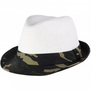 Fedoras C.C. Unisex Camouflage Band and Brim Weaved Fedora Trilby Hat - White - C711J0H549N $25.46
