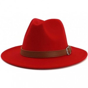 Fedoras Classic Men & Women Wide Brim Fedora Panama Hat with Belt Buckle - Red - CU18RA280AR $34.19