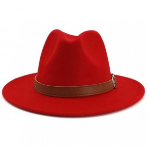 Fedoras Classic Men & Women Wide Brim Fedora Panama Hat with Belt Buckle - Red - CU18RA280AR $33.43