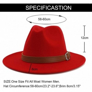 Fedoras Classic Men & Women Wide Brim Fedora Panama Hat with Belt Buckle - Red - CU18RA280AR $33.43