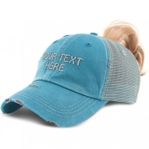 Baseball Caps Womens Ponytail Cap Custom Personalized Text & Name Distressed Moms Trucker Hats - Turquoise - CI195SEOUQI $38.06
