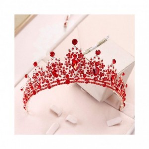 Headbands Handmade Rhinestone Bridal Crown Silver Crystal Diadem for Bride Headbands-Red - Red - CR18WR98UR4 $44.26