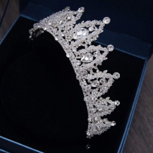 Headbands Handmade Rhinestone Bridal Crown Silver Crystal Diadem for Bride Headbands-Red - Red - CR18WR98UR4 $50.09