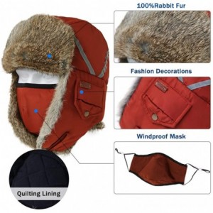 Bomber Hats 100% Rabbit Fur Winter Bomber Trapper Ushanka Russian Mask Hat Earflaps Hunting Waterproof Cap 55-61cm - CA18ADT8...