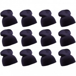 Skullies & Beanies Solid Color Short Winter Beanie Hat Knit Cap 12 Pack - Navy - CN18H6NXO6E $47.73