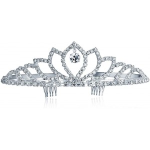 Headbands Crystal Crown Bridal Silver Plated - C3113AIXBMJ $12.49