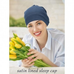 Skullies & Beanies 4 Pieces Satin Lined Sleep Cap Slouchy Beanie Slap Hat for Women - Black- Grey- Dark Blue- Pink - CZ18A8OL...