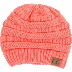 Skullies & Beanies Soft Stretch Chunky Cable Knit Slouchy Beanie Hat - Coral - CG12NZB687E $25.93