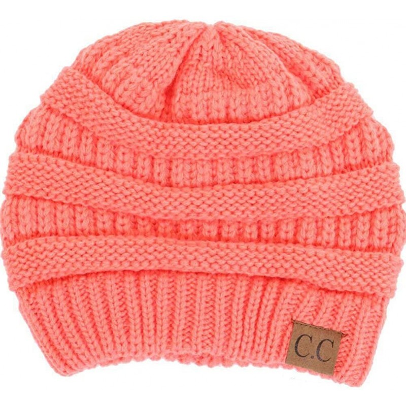 Skullies & Beanies Soft Stretch Chunky Cable Knit Slouchy Beanie Hat - Coral - CG12NZB687E $21.90