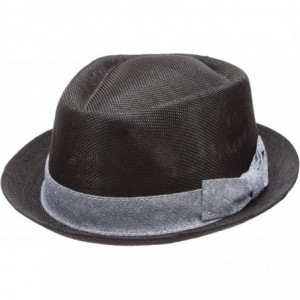 Fedoras Men Women Summer Trilby Short Brim Lightweight Linen Fedora Hat with Band. - Bow-black - CX18CSDAS92 $37.78