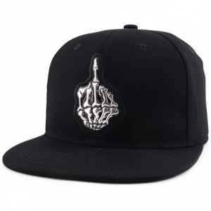 Baseball Caps Skeleton Middle Finger Embroidered Flatbill Snapback Cap - High Frequency Black - CK194X7M7QC $26.40